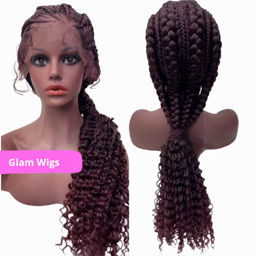 Perruque tressée longue pour femme | Perruque synthétique noire avec des cheveux de bébé | Perruque tressée avec bonnet en dentelle résistante à la chaleur | Look naturel et chic