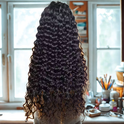 Perruque Water Wave – Cheveux Humains 100 % Naturels - perruque vietnamienne - Look Mouillé, Volume Léger Lace frontale 13x4 - Densité 180%