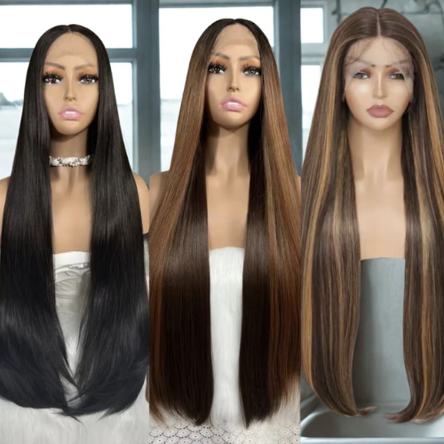 Perruques Lisses vietnamiennes – Cheveux humains 100% naturels, Lace frontale 13x4, Densité 180%
