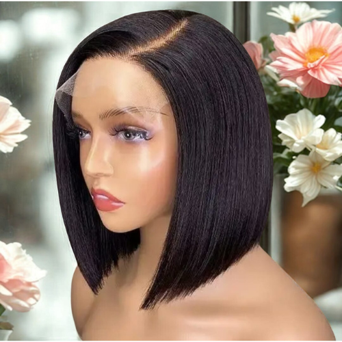 Perruque bob courte, perruque vietnamienne – Cheveux humains 100% naturels, Lace frontale 13x4, glueless - Densité 180%