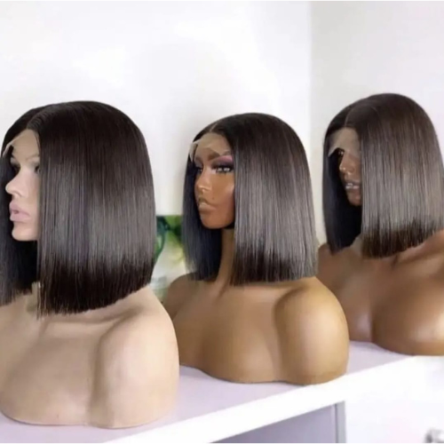 Perruque bob courte, perruque vietnamienne – Cheveux humains 100% naturels, Lace frontale 13x4, glueless - Densité 180%